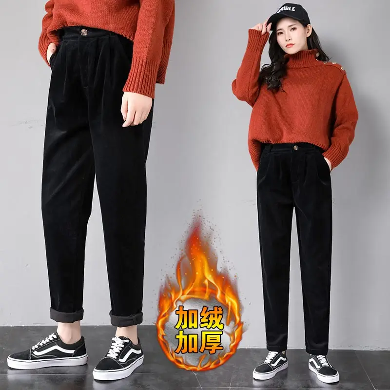 Женские вельветовые шаровары одноцветные высокие Свободные повседневные штаны