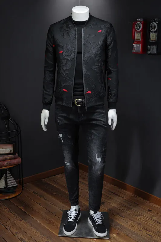 

men jackets Fashion Vintage Business Bomber Jacquard Jacket Masculinas Casual Slim Jacket Coat Man M-4XL
