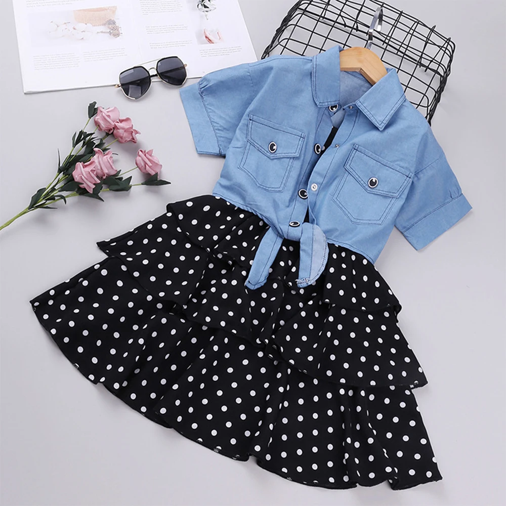 

Dress 2021 Girls Cowboy Polka-Dot Dress Cotta Kids Baby Princess Dresses Girls clothes kids Dresses Summer Children's dress