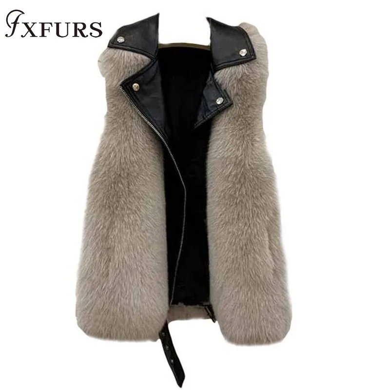 

FXFURS 2020 Fashion NEW popular women's real fur vest ladies fashion fox fur coat short and long waistcoat gilet for winter