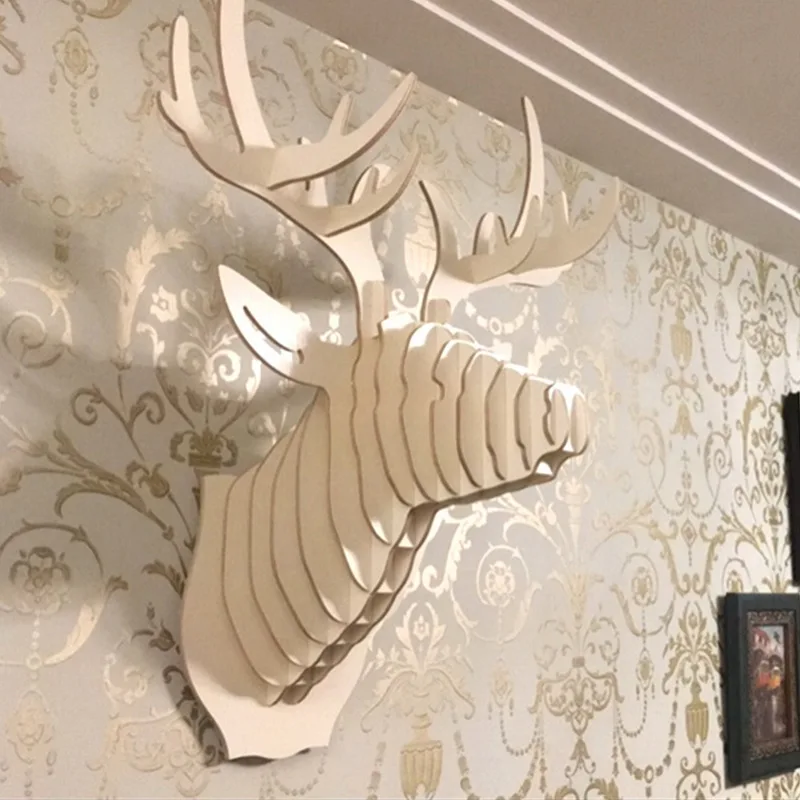 

Fashion 3D Wooden Animal Deer Head Art Model Home Office Wall Hanging Decoration Storage Holders Racks Gift Craft Home Decor