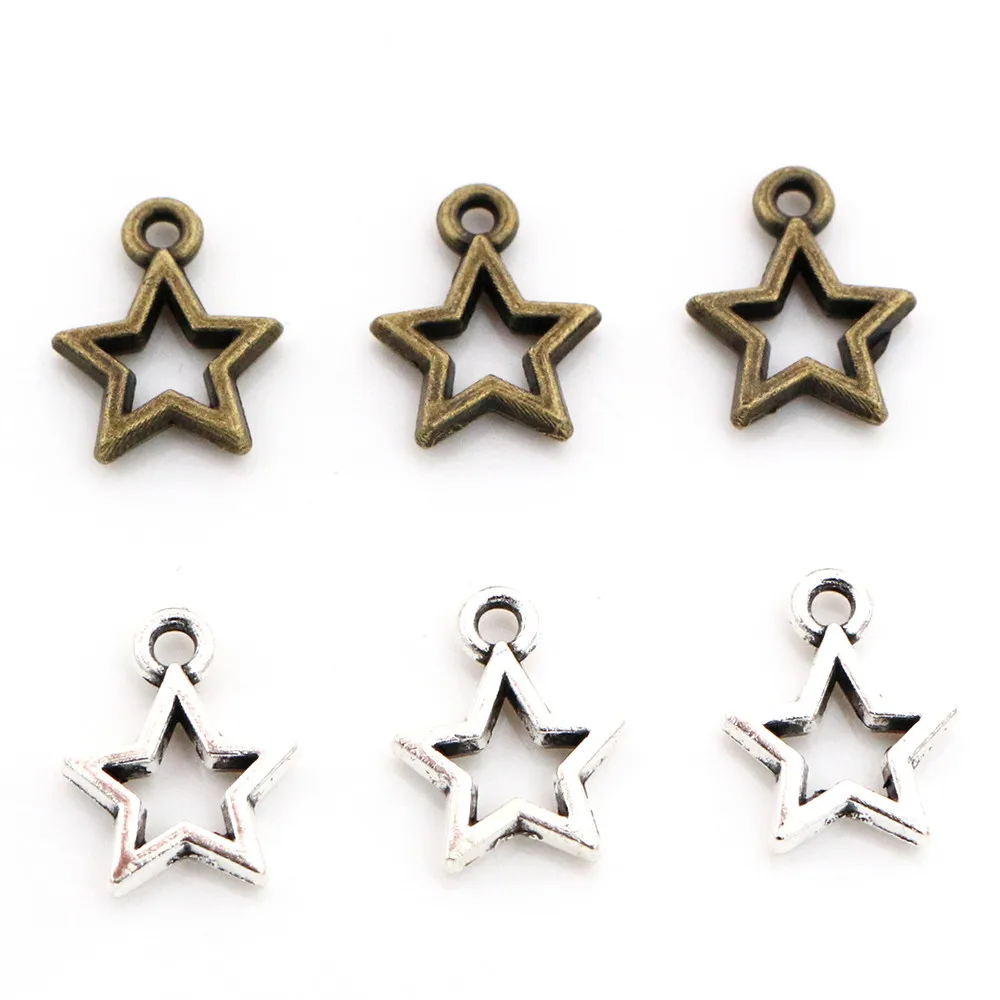12x9mm 50pcs Antique Silver Plated and Bronze Five-Pointed Star Style Handmade Charms Pendant:DIY for bracelet necklace - купить по