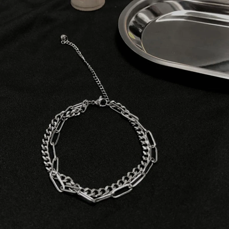 

Hip-hop Bracelet Double Chain Bracelet Punk Chain Fashion Bracelet Jewelry Stainless Steel Bracelet Fashion Jewelry