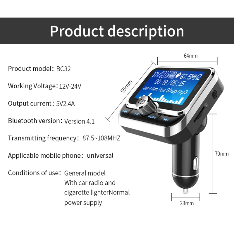 Fm-передатчик Bluetooth Автомобильный 1,8 дюймов ЖК-дисплей fm-модулятор с AUX Bluetooth MP3 музыкальный плеер радио передатчик двойной USB