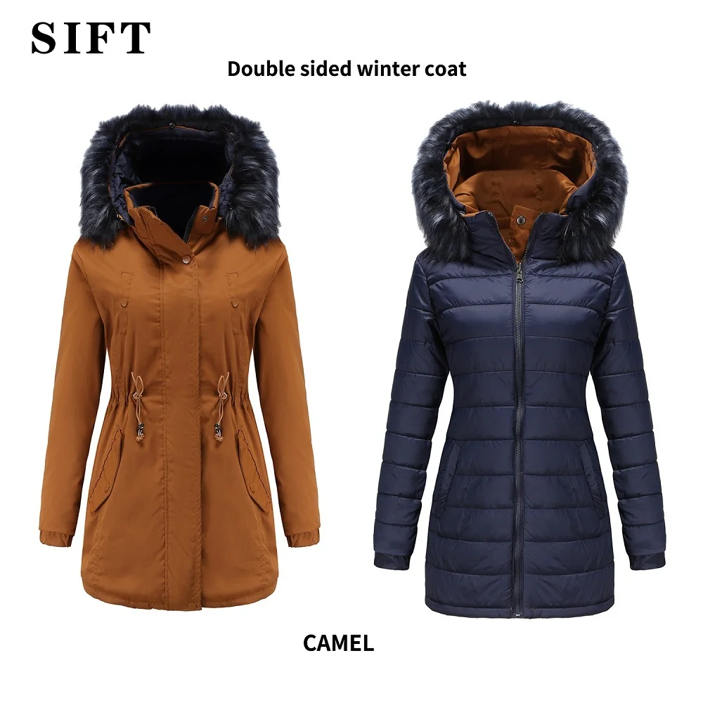 

Женская Двухсторонняя куртка SIFT, черная длинная парка с капюшоном, осенняя одежда, 2021