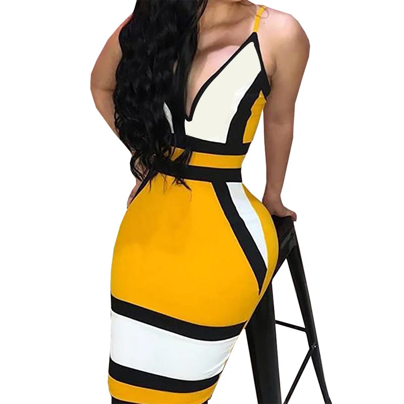 

2020 Harajuku Summer Vacation Ladies Sexy Dress V-neck Sling Sleeveless Slim Party Dress Vestoidos Mujer