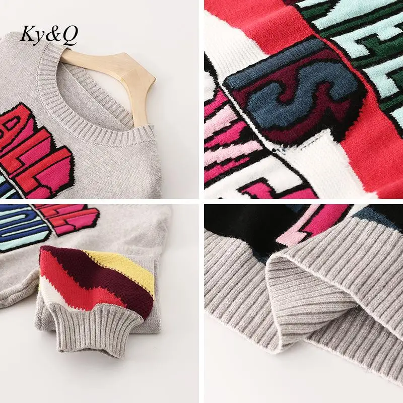 Женский пуловер с радужными полосками Hih Street свободный жаккардовый свитер