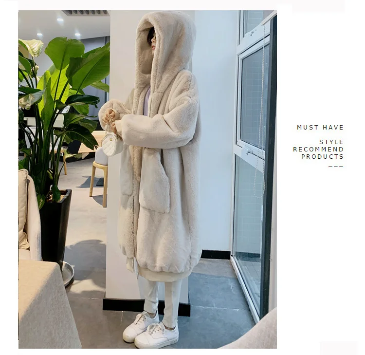 30 Degrees Fur Coat Women Casual Hoodies Furry Thick Warm Long Faux Rabbit Fur Jacket Loose Winter Coat Women OverCoat