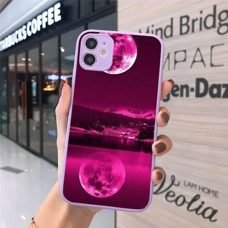 

with white moon stars space Phone Case Matte transparent For Purple iPhone 12 Mini 11 Pro XR XS Max 7 8 Plus X Back Cover