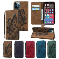 vintage phone case for iphone 13 12 11 pro max se 2020 xr xs 6 7 8 plus matte etui emboss butterfly wallet card slot phone cover