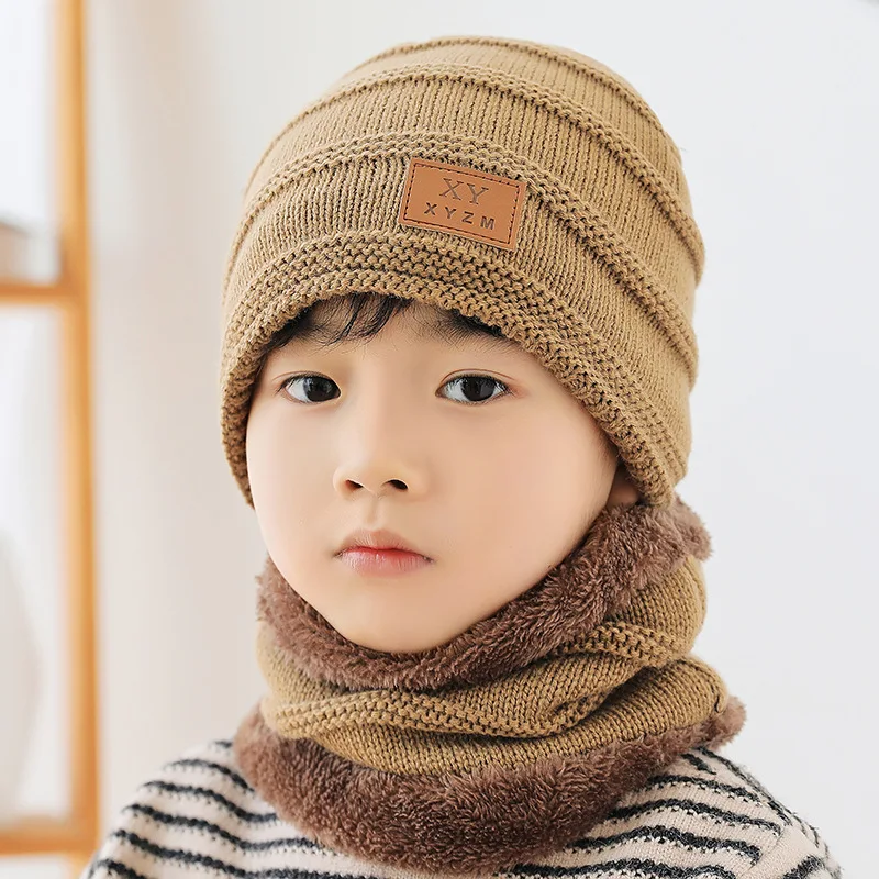 

Autumn and Winter Korean Style Children plus Fluff Hat Scarf Boy Woolen Cap Girls'