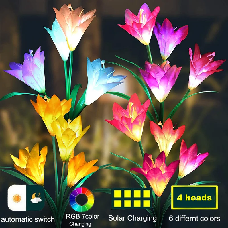 

LED Solar Lily Flower Garden Multi-color Pile Light IP55 Outdoor Waterproof for Garden, Courtyard, Villa, Park Decoration