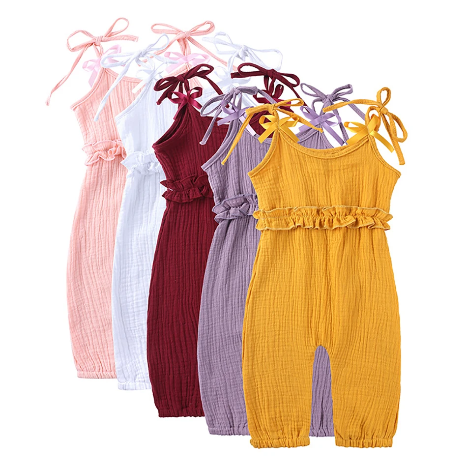 

Summer New Newborn Girls One-Piece Suits Solid Color Girl's Sleeveless Sling Jumpsuit Infant Baby's Longs Rompers 6-24M