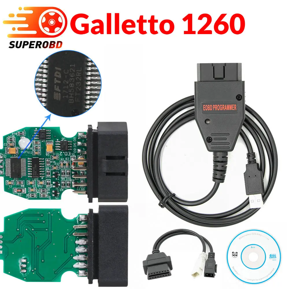Galletto 1260 ECU чип Тюнинг инструмент EOBD мигалка ЭБУ мигалка зеленый PCB FTDI FT232RL чтение и запись