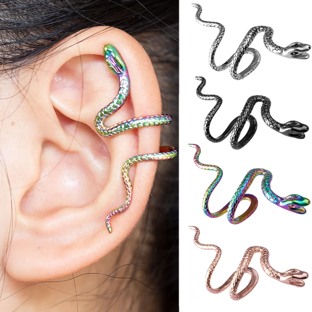 1 шт. латунные серьги клипсы в виде змеи без пирсинга стиле панк манжеты для