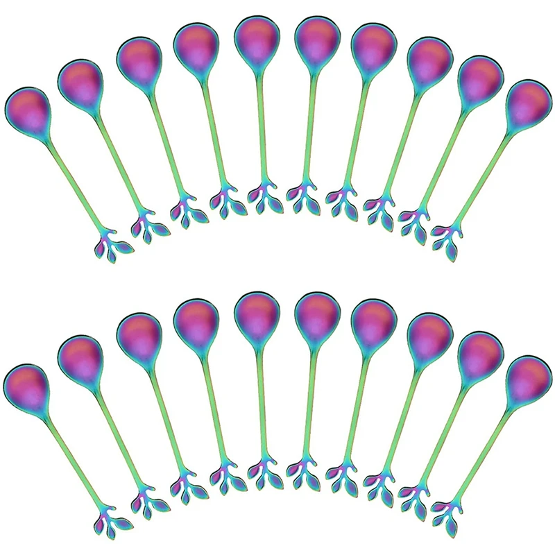 

20 Pack Tree Leaf Coffee Spoon, Stainless Steel Colorful Tea Spoon Dessert Stirrers, Mini Stirring Spoon Ice Cream Spoon