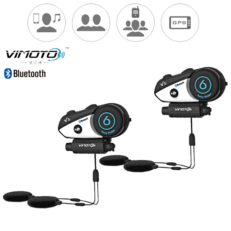 Английская версия шлема Bluetooth гарнитура мотоцикл Vimoto V6 Многофункциональные Стерео Наушники для сотового телефона и gps радио - Цвет: V6-2pcs