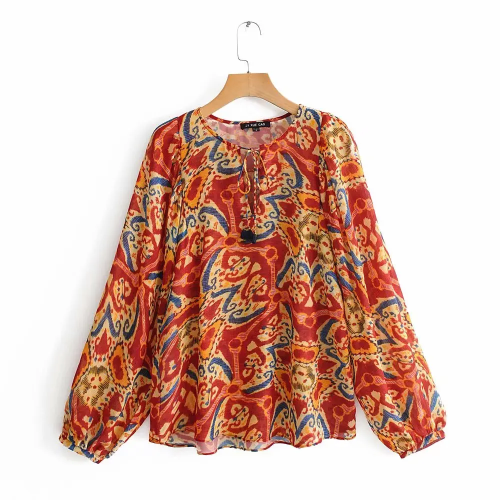 Новые осенние женские рубашки с рукавом фонариком цветные повседневные кимоно