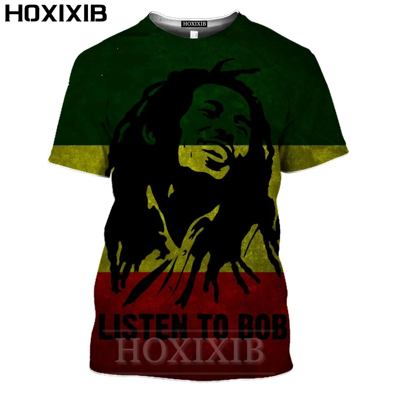 Футболка мужская HOXIXIB с 3D-принтом японским певицом песенником Бобом Марли белая