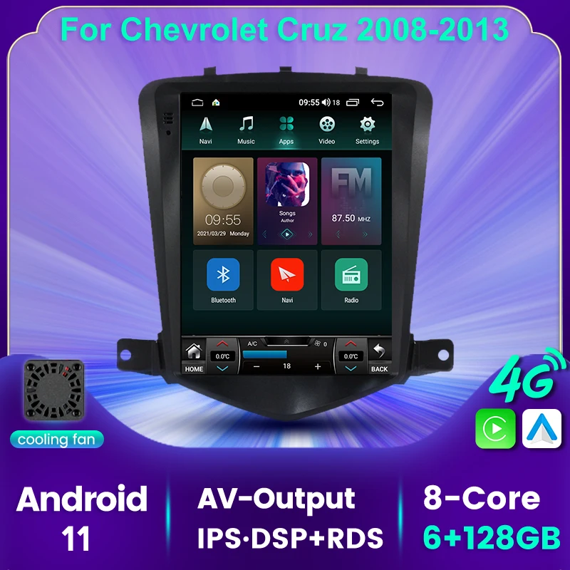 Автомобильный мультимедийный радиоприемник Android 11 6 + 128 ГБ для Chevrolet Cruz 2008 2009 2010 2011