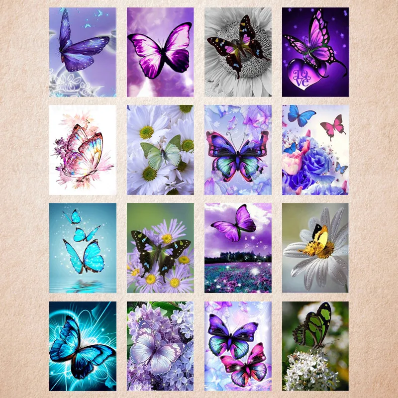 

WEIWEI 5D DIY Diamond Painting Animal Purple Shiny Butterfly Picture Diamond Inlaid Gift Home Decoration Rhinestone Handmade
