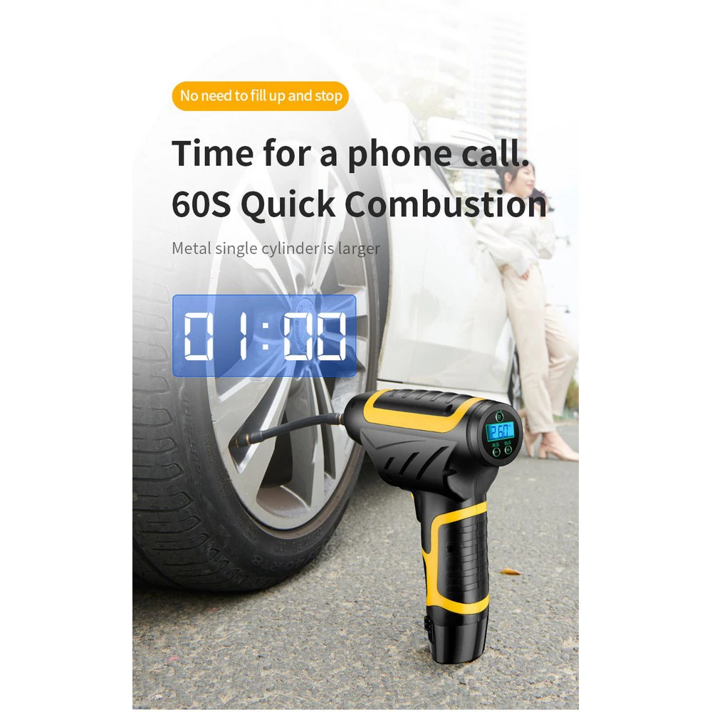 Online Bomba Portátil Para Bicicleta, Inflador De Neumáticos Inalámbrico De 12V Y 120W, Recargable Vía USB, Con Luz LED Y Compresor De Aire Para Ciclismo De Montaña Y Carretera