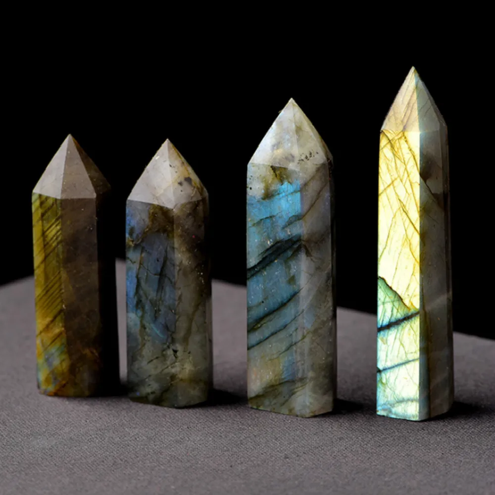 

4-5cm1PC Natural Crystal Labradorite Hexagonal Column Crystal Point Mineral Ornament Healing Wand Home Decor DIY Gift Decoration
