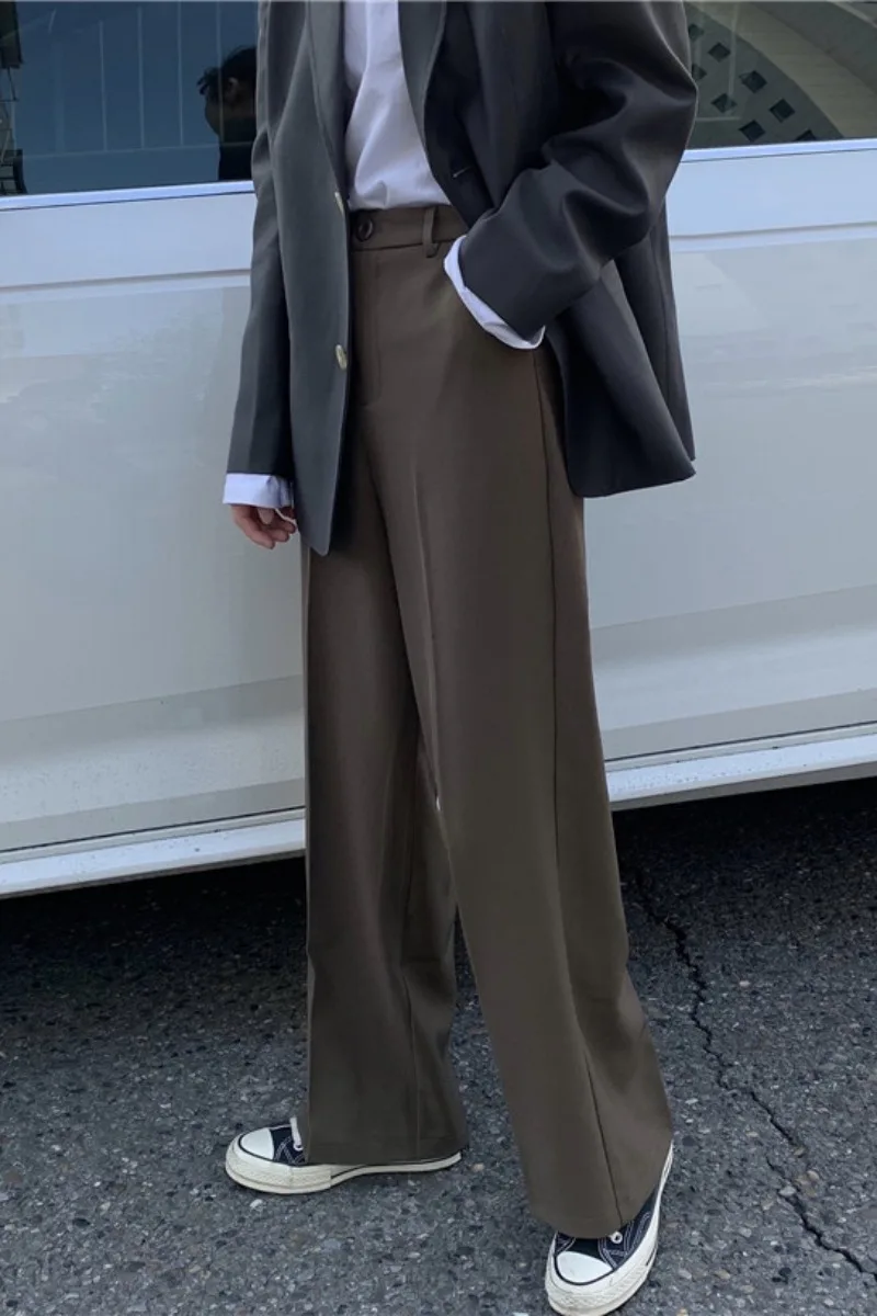 

Wavsiyier Korean Winter Loose Autumn Woman Straight Wide Leg Solid Trousers Women High Waist Suit 2020 Pant Casual Office