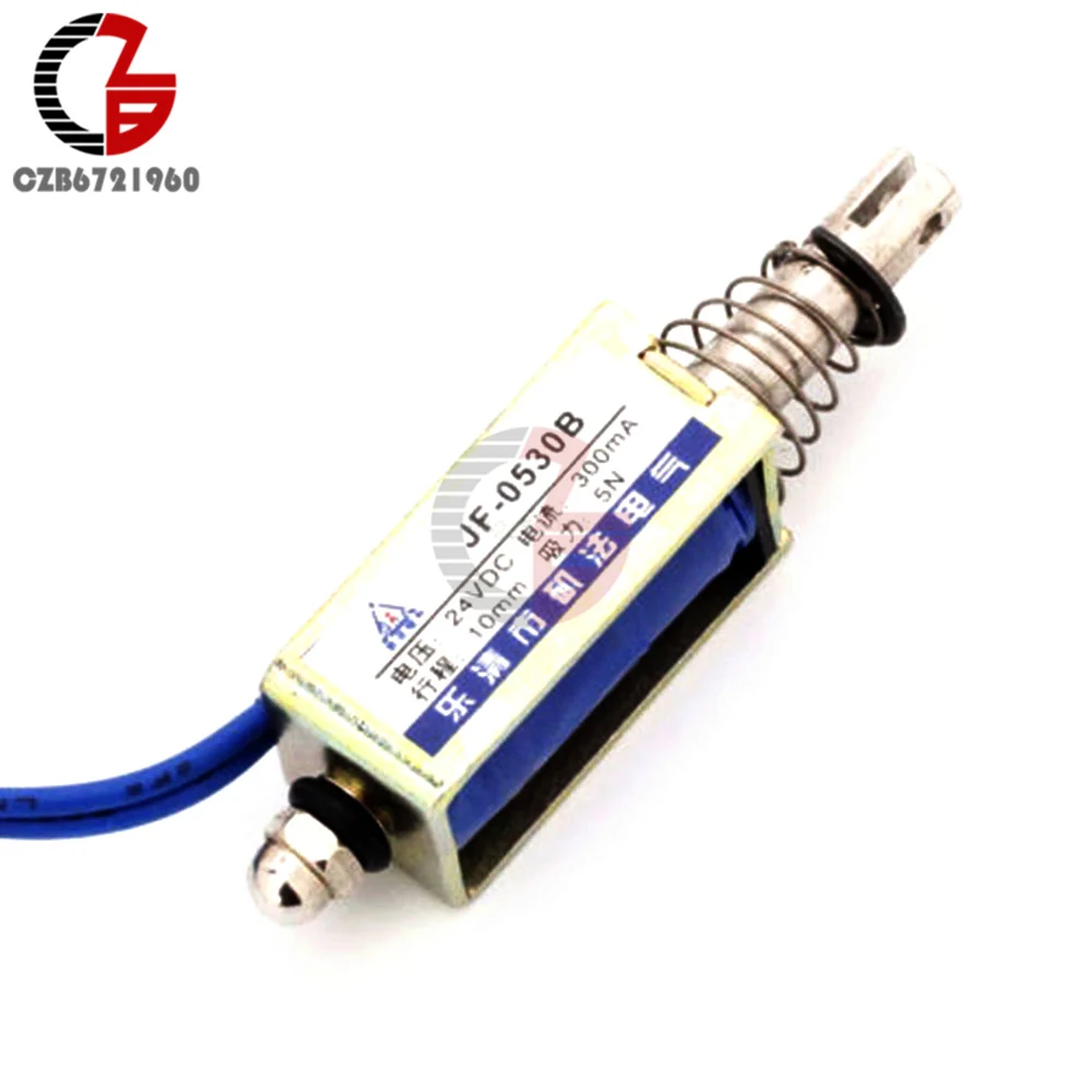 24V JF-0530B нажимной и вытяжной Тип Линейный Электромагнит открытая рамка Keepping Force DC 6 в 12 В 24 В 5N Путешествия 10 мм геркон переключатель - Цвет: 24V
