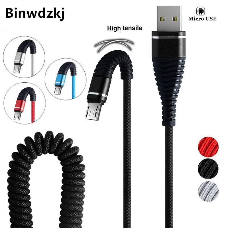 Весна Спиральный кабель Micro USB 2.4A нейлон Быстрая зарядка USB кабель для передачи данных для samsung Xiaomi Android мобильный телефон usb зарядный шнур
