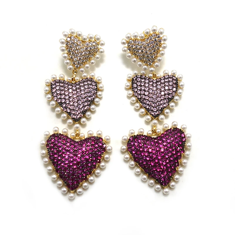 

Luxury Heart-shaped African Party Dangle Earring For Women Wedding Cubic Zirconia DUBAI Bridal Earring Jewelry 2020