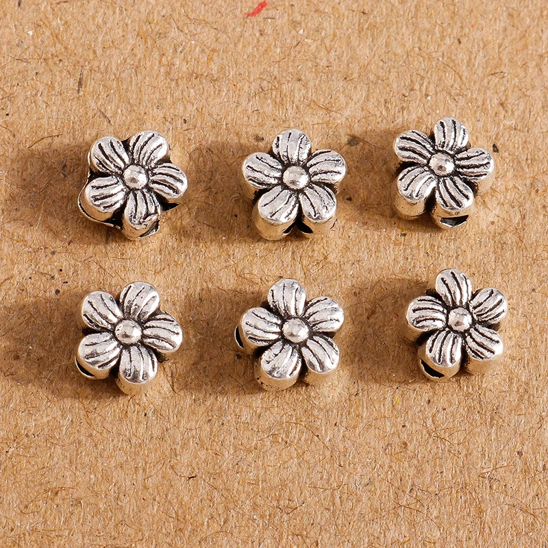 

60pcs 6*6mm Vintage Silver Color Small Flower Loose Spacer Beads Charms for Bracelets Earrings Necklaces DIY Jewelry Making