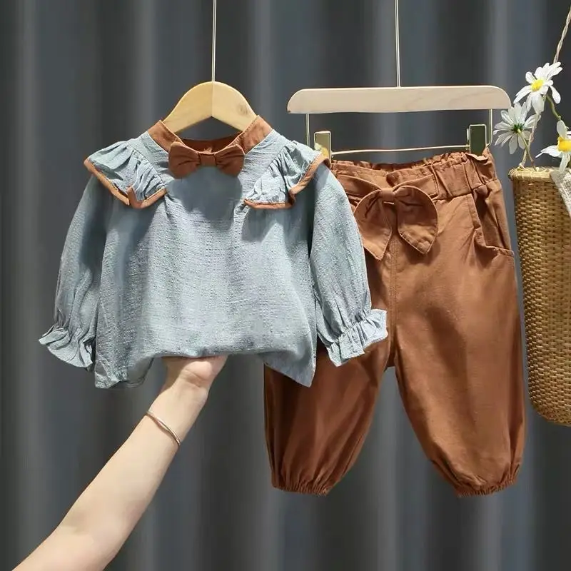 

Spring And Autumn Girls' Casual Suit 2021 New Shirt Female Baby Fashion Western Little Girl Two-piece Baby Girl Clothes