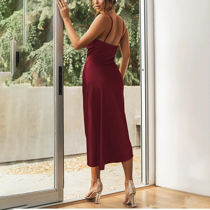 

Drawstring Thin Shoulder Strap Women's High Neck Halter Long Dress