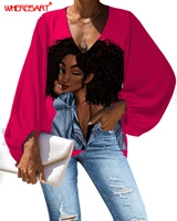 whereisart large size blouse afro black girls magic lady blouse melanin poppin loose long sleeve shirt tops plus size v neck