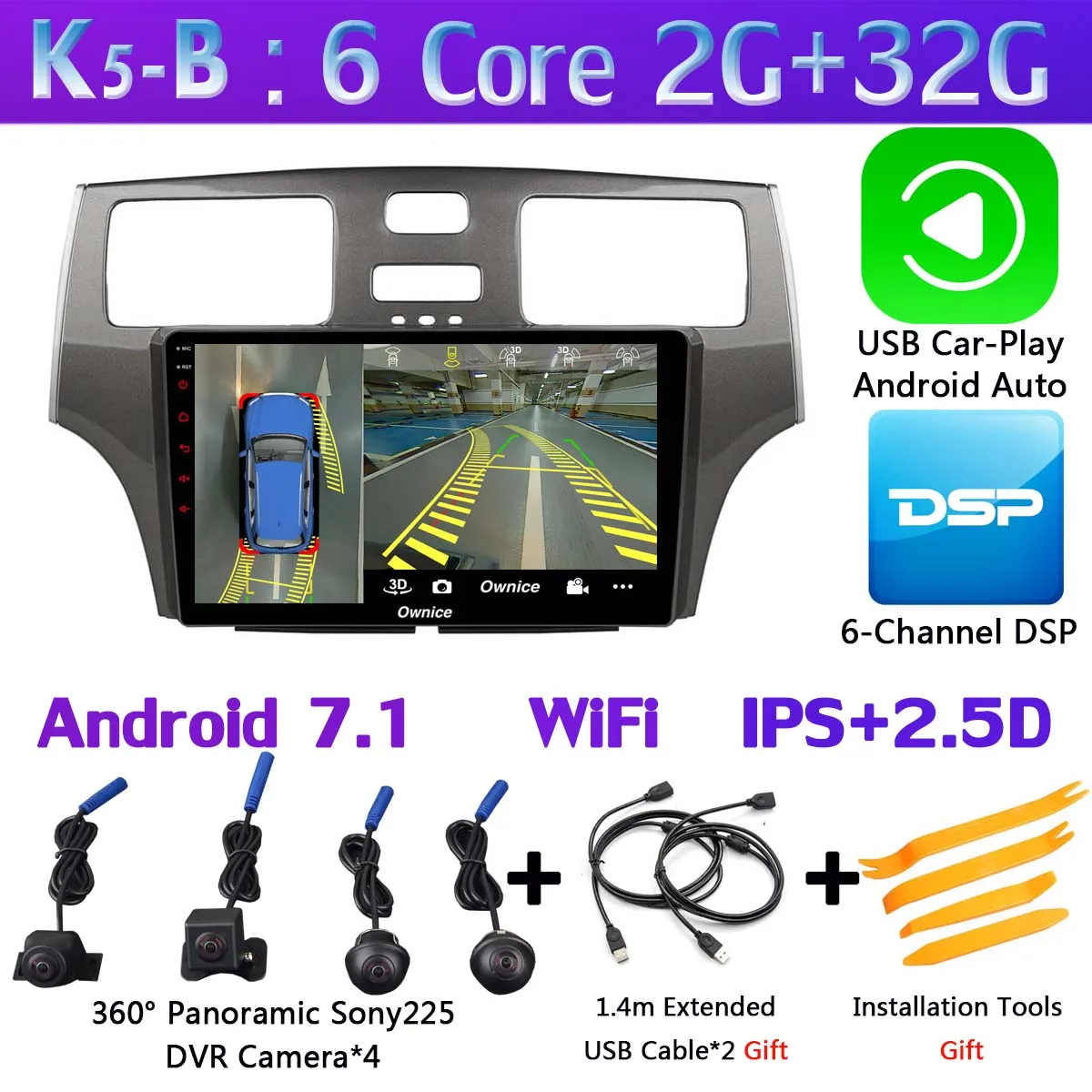 K5-B-CarPlay Ownice K1 K3 K5 K6 автомобильный dvd-плеер на основе Android для Lexus ES ES250 ES300 ES330 2004 2005 2006 автомобиль радио gps DSP Carplay 360 ° панорамный - Цвет: K5-B-CarPlay