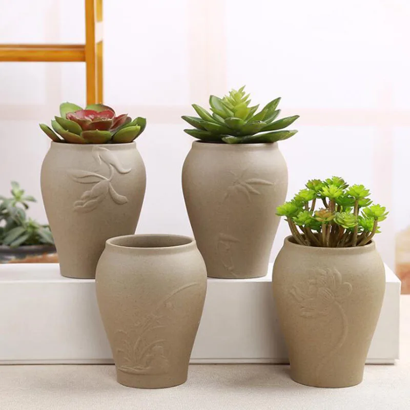 

Ceramic Succulent Plant Pot Corase Pottery Flower Pattern Vase Flowerpot with A Hole Desktop Ornaments Garden Balcony Decor