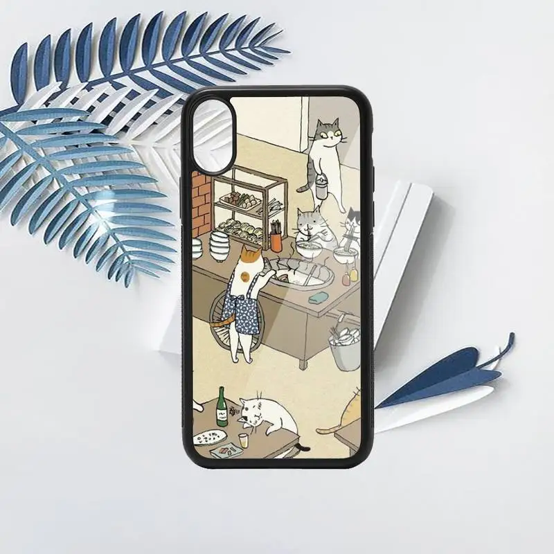 

Vintage illustration cute Japanese cat Phone Case TPU For iPhone X XR XS 11 12 mini Pro MAX 6 6S 7 8 Plus SE 2020