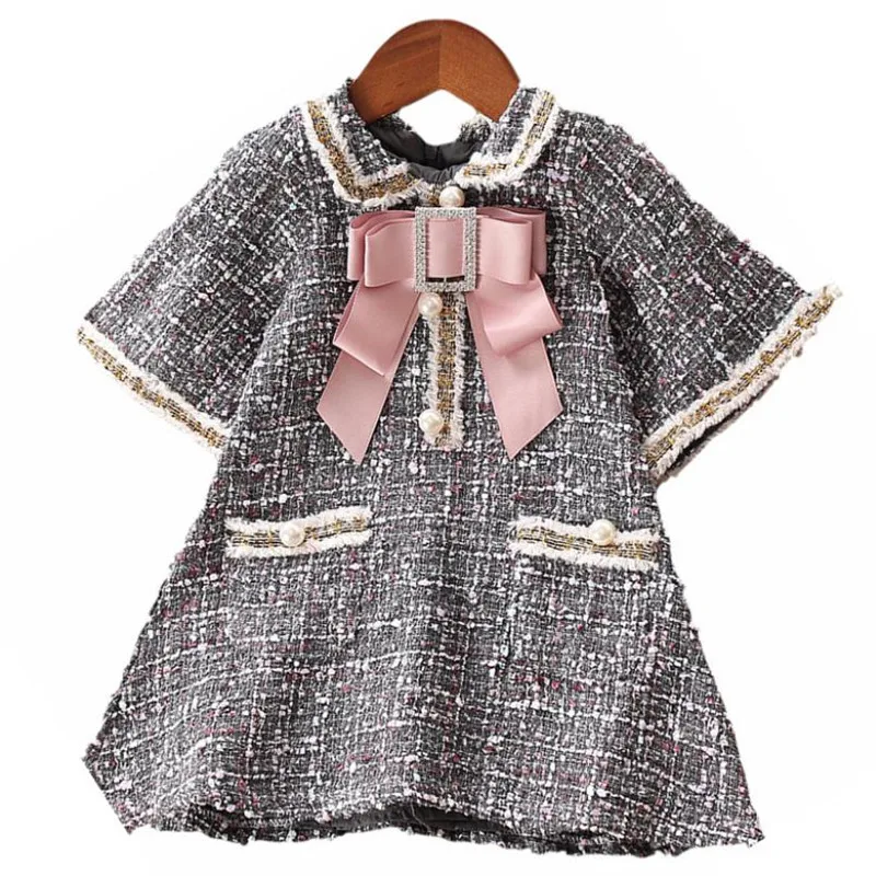2019 Autumn Toddler Dresses Little Girls Short Sleeve Bowknot Fragrance A-line Princess Dress 2-8Yrs Kids Clothes Party | Детская одежда
