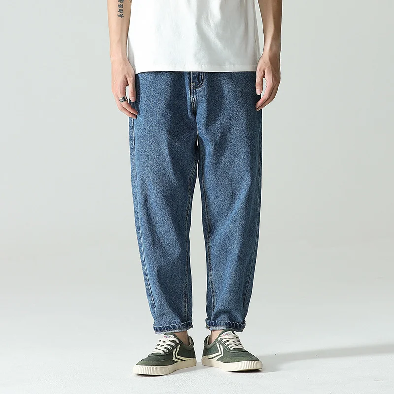 

Джинсы-шаровары мужские повседневные, модные брюки премиум-класса, узкие винтажные простые свободные конические штаны из денима, Корейская...