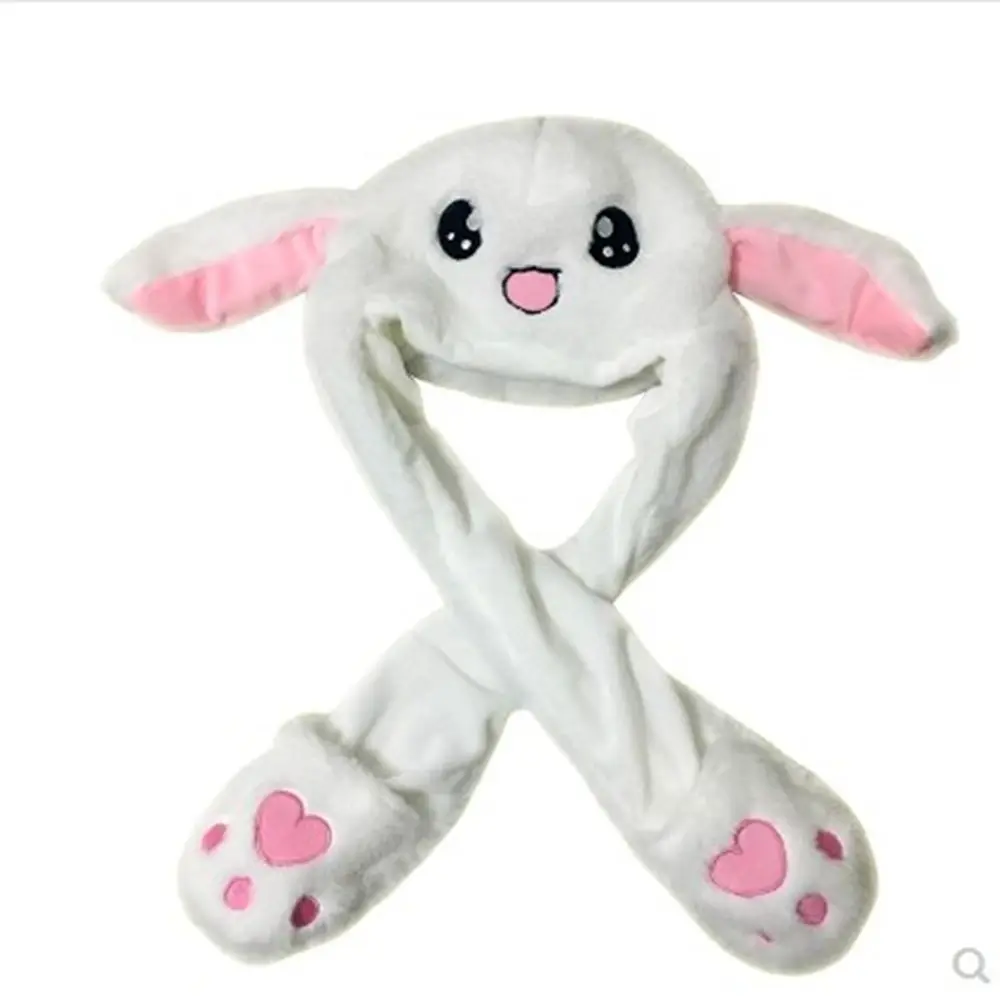 Счастливый плюшевый заячьими ушками шапка танцующий сжимающее ухо вертикальное