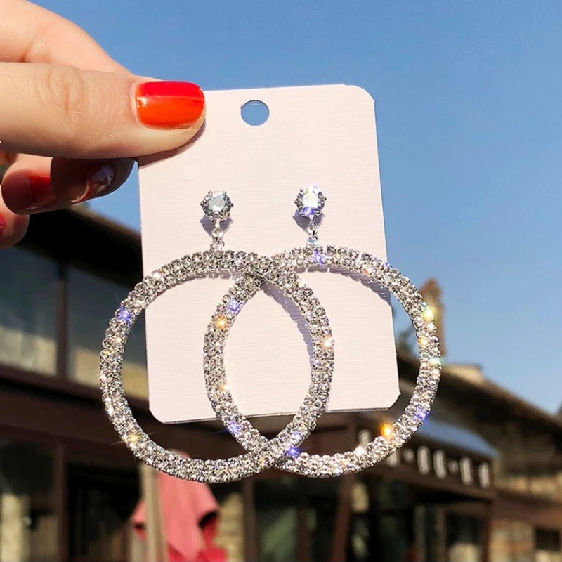 Style4 Silver Модные геометрические серьги с кристаллами для женщин, трендовые квадратные круглые Висячие серьги, золотые серебряные Серьги Brincos Boho Jewlery - Окраска металла: Style4 Silver