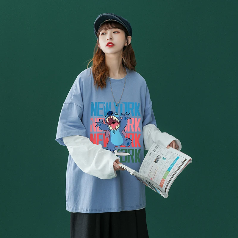 

Женская свободная футболка Leefona с буквенным принтом, осенняя модная футболка в стиле пэчворк с круглым вырезом, женская футболка большого р...