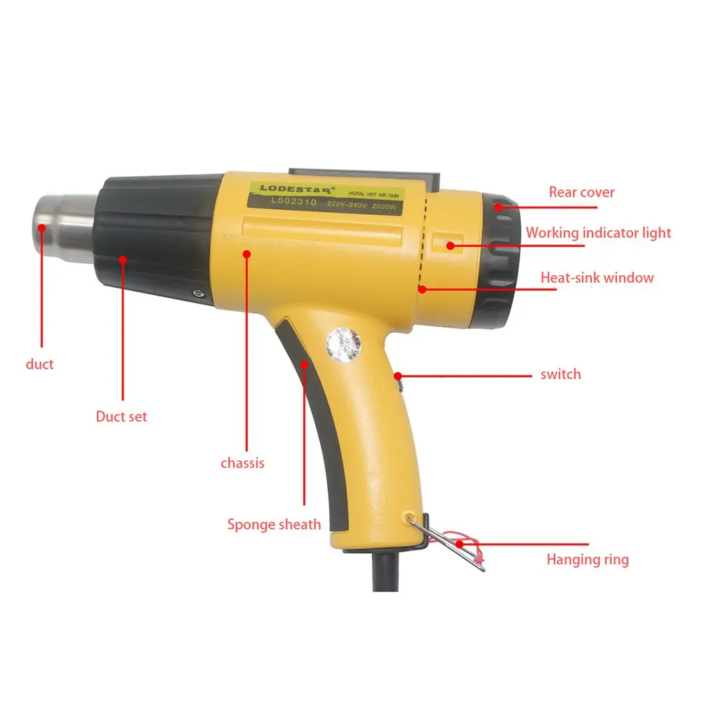 2000W Hot Air Heat Tool 100-650 Degree Temperature Adjustable Hand Held Paint Stripper Hot Air Tool Air Blower