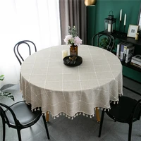 nordic embroidered lattice imitation cotton linen tassel lace round table cloth gray coffee table cloth