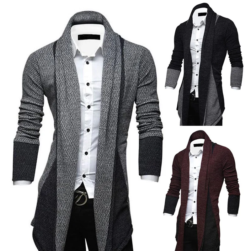 

Men Sweater Slim Long Sleeve Knitted Cardigan Trench Coat Jackets Business Top Korean Style Men Sweater Jackets Long Sleeve Slim