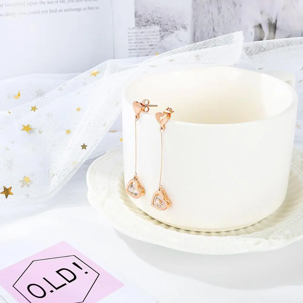 Серьги Hemiston с кисточками и сердцем из циркония женские серьги покрытием розового