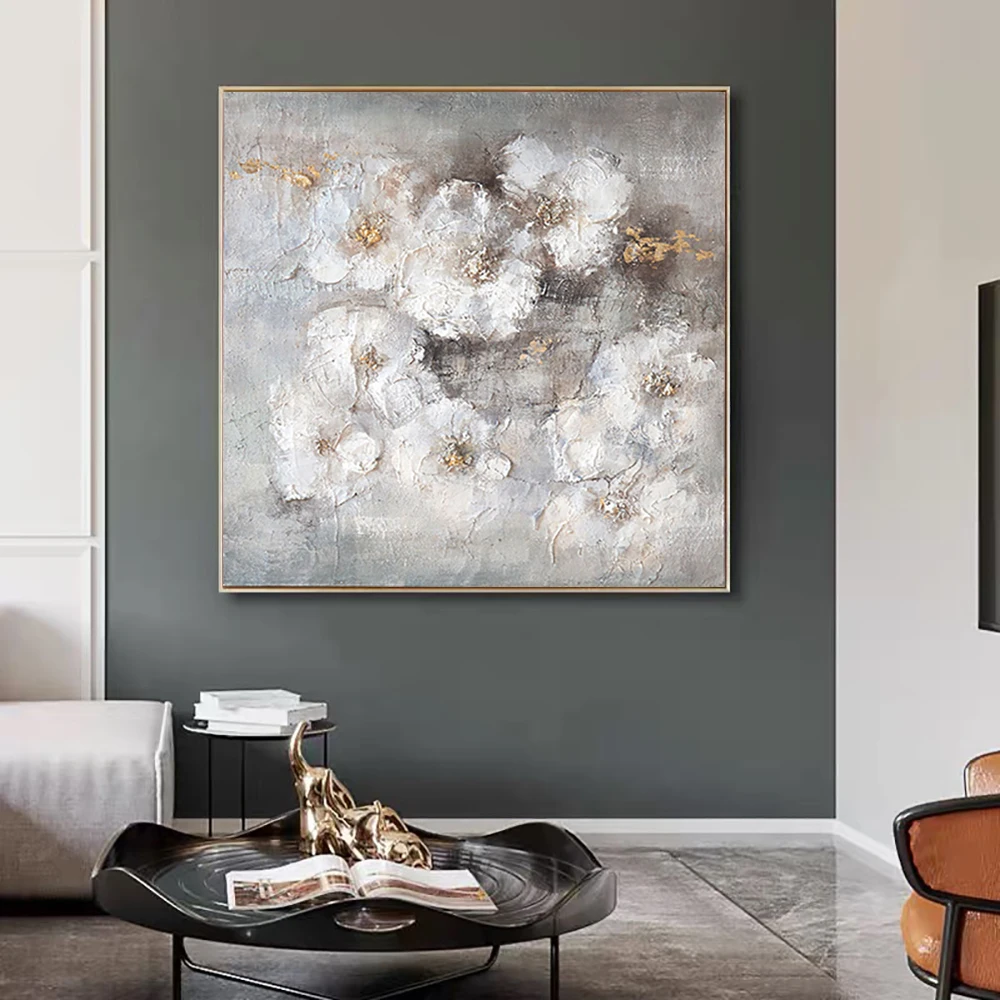 

Large Abstract White Flower Paintings Thick Oil On Canvas Hand Painted Wall Art Picture For Home Wall Decoration Art Unframed