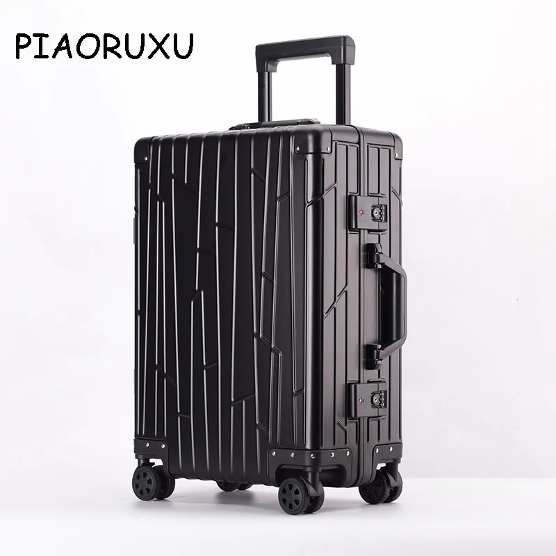 Piaoruxu 2" 24" дюймов Алюминиевый Спиннер Дорожный чемодан тележка для ручного багажа с колесом - Цвет: Black