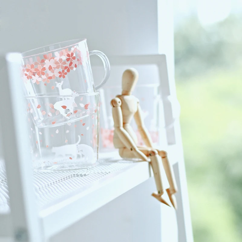 Японская стеклянная кофейная кружка Сакура чайная с милым котом оленем Кроликом